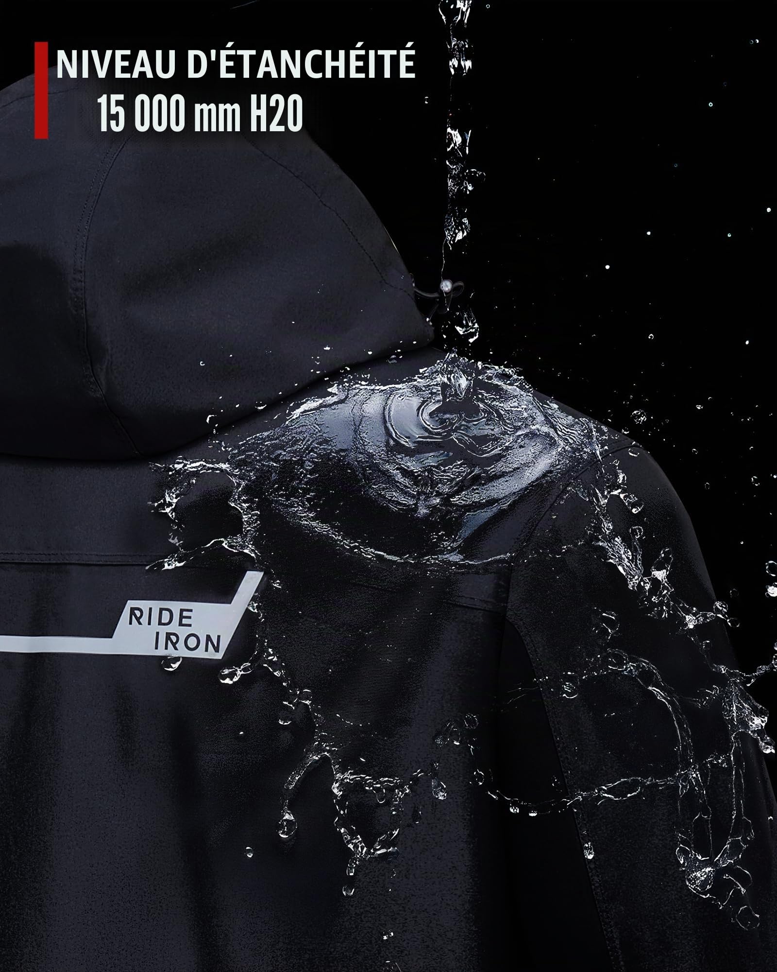RIDEIRON Combinaison Pluie Moto Homme 2 Pièces - Imperméable 15000mm, Bandes Réfléchissantes & Capuche Amovible