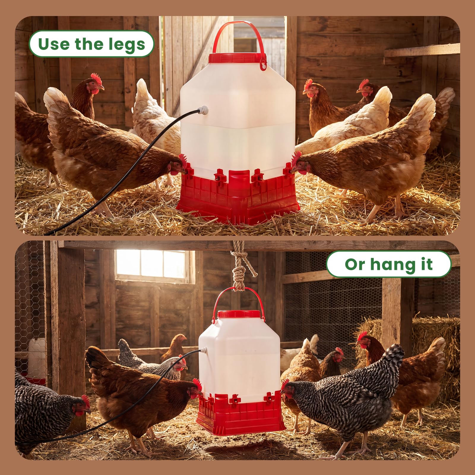 HIRALIY Bebedero automático de pollo de 2.6 galones, bebedor de pezón de recarga automática, sistema de riego de aves de corral que se mantiene limpio para pollos, patos y bandadas de patio trasero