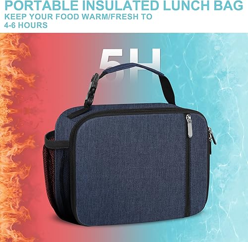 Miniatura 4 de esouler Lonchera Infantil Bolsa de Almuerzo Aislada para Niños y Niñas Resistente Lonchera para Escuela con Soporte para Botella de Agua - Azul