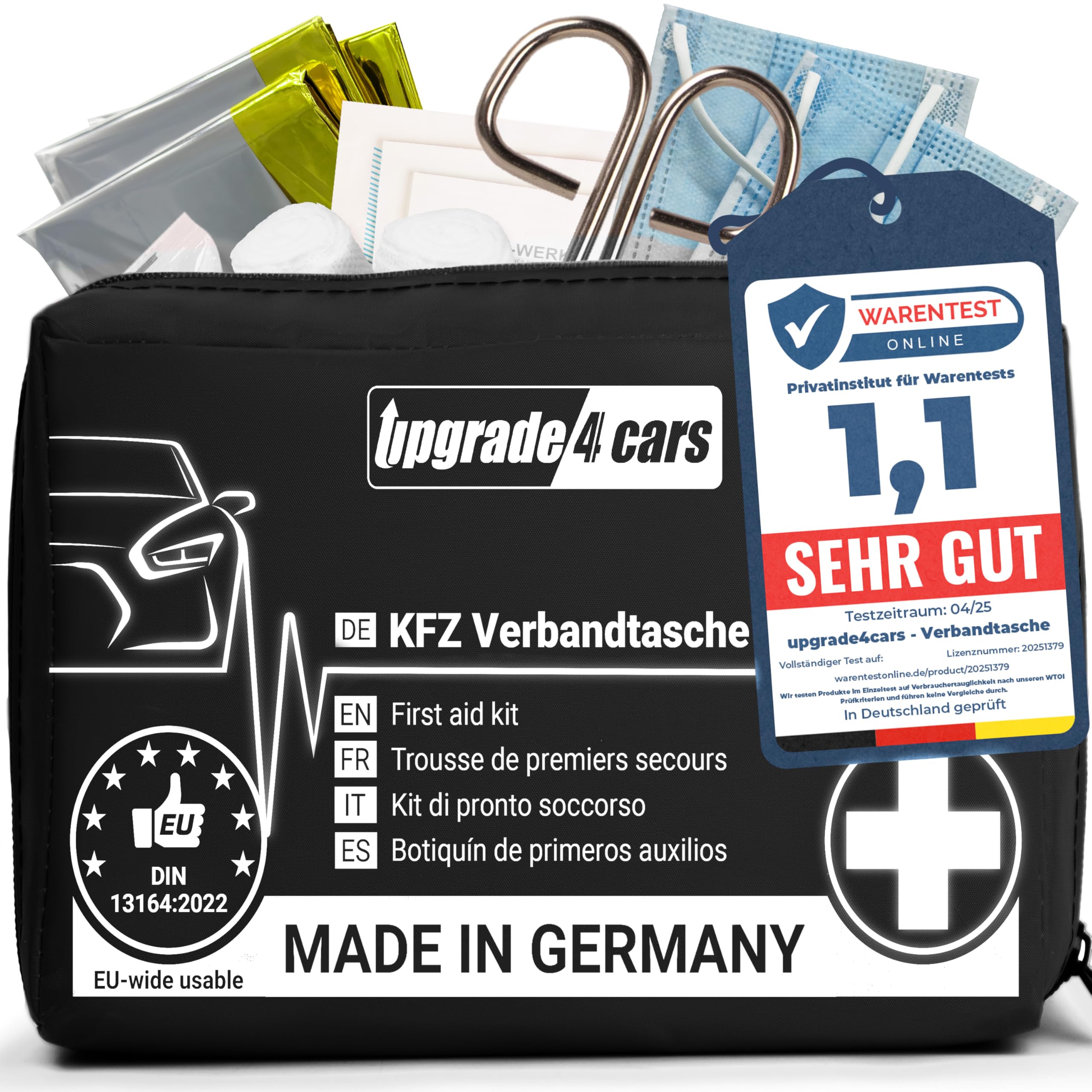 Upgrade4cars Auto Verbandskasten Made in Germany | Erste Hilfe Set 2026 nach aktueller Norm DIN 13164 Europaweit Gültig | Verbandtasche auch für Zuhause & Unterwegs