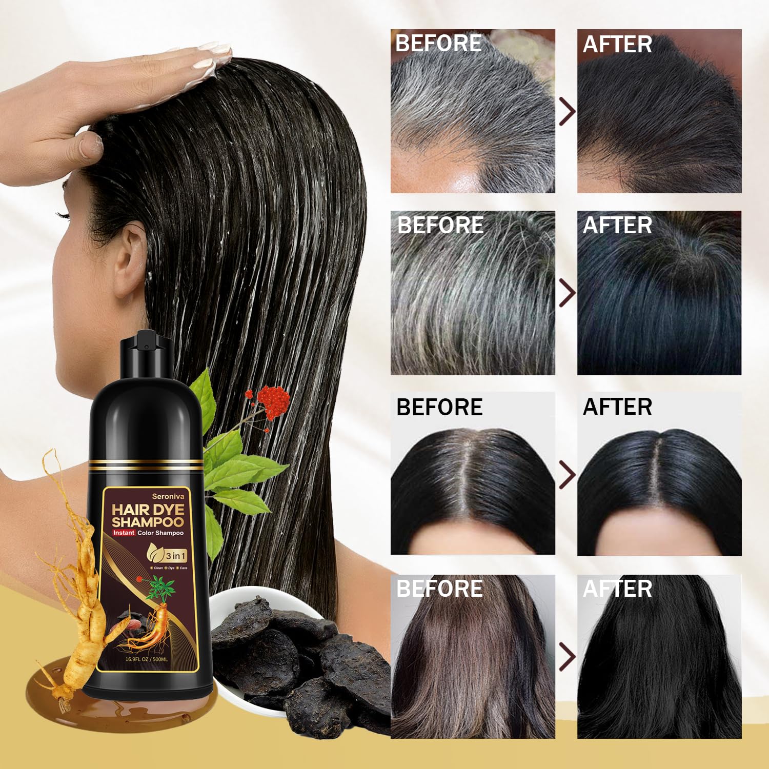 Amazon.com : GURKOOYD Black Hair Dye Shampoo 3 in 1, Black Hair
