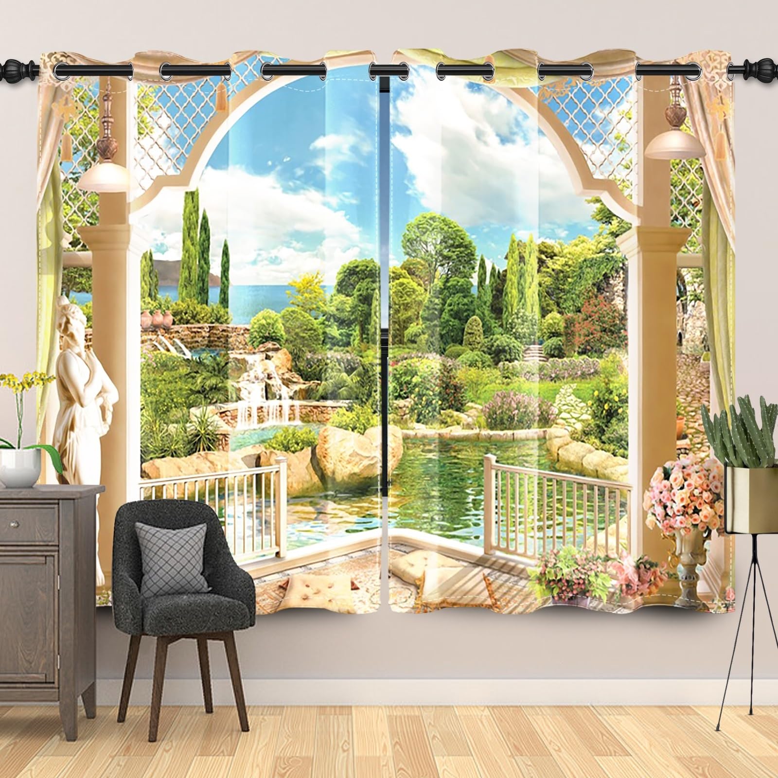 Amazon.com: Laeacco Garden Scenery Blackout Curtains Seaside