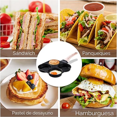 Miniatura 5 de CAROTE Sartén para tortillas, sartén antiadherente de granito para tortilla de 4 tazas, sartén para panqueques y olla de huevos saludable, adecuada