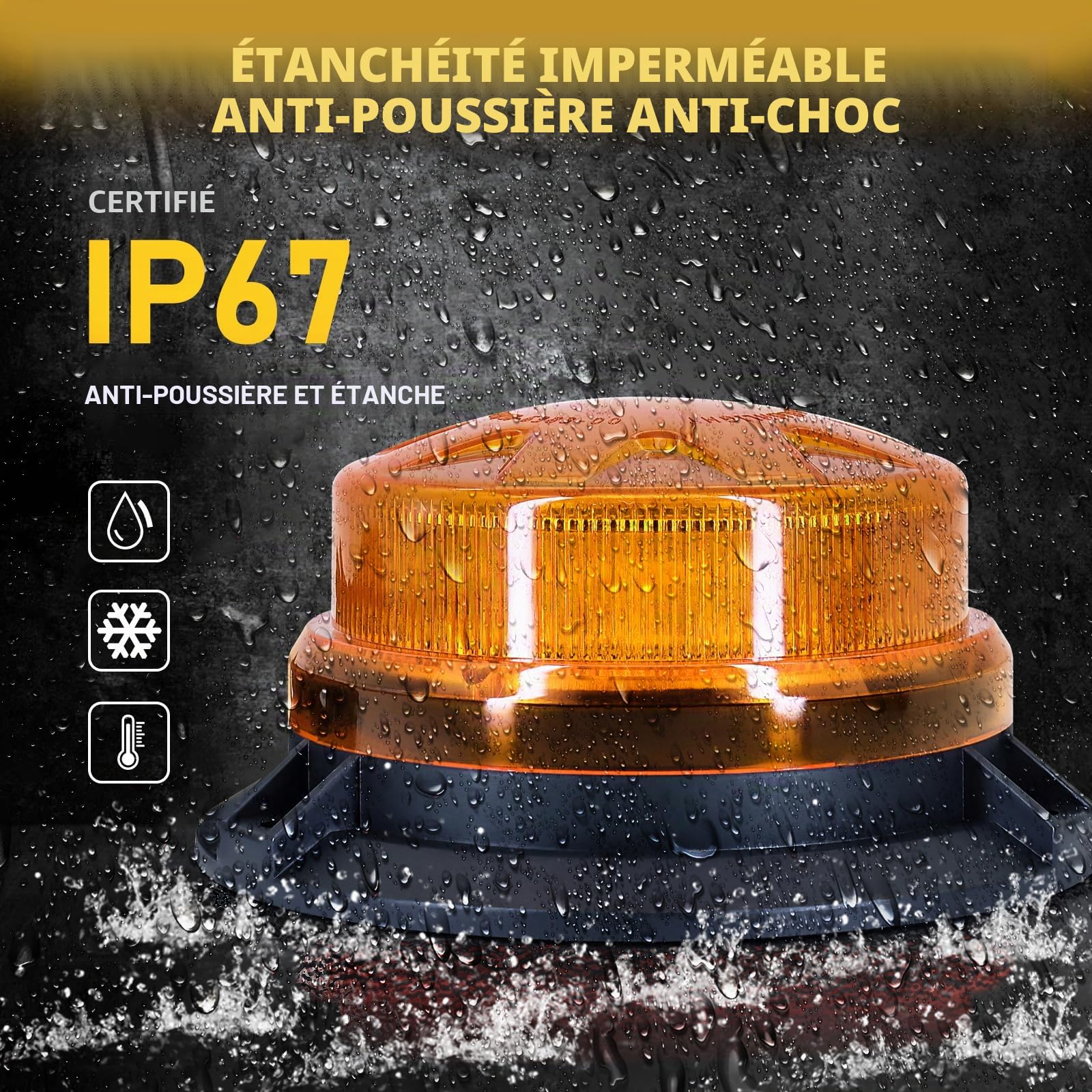 AnTom Gyrophare led Magnetique Orange LED, 12V-24V Jaune LED Avertissement et 3 Meters cordons pour chariot élévateur de véhicule Tracteur de golf UTV Car Bus-Nouvelle…