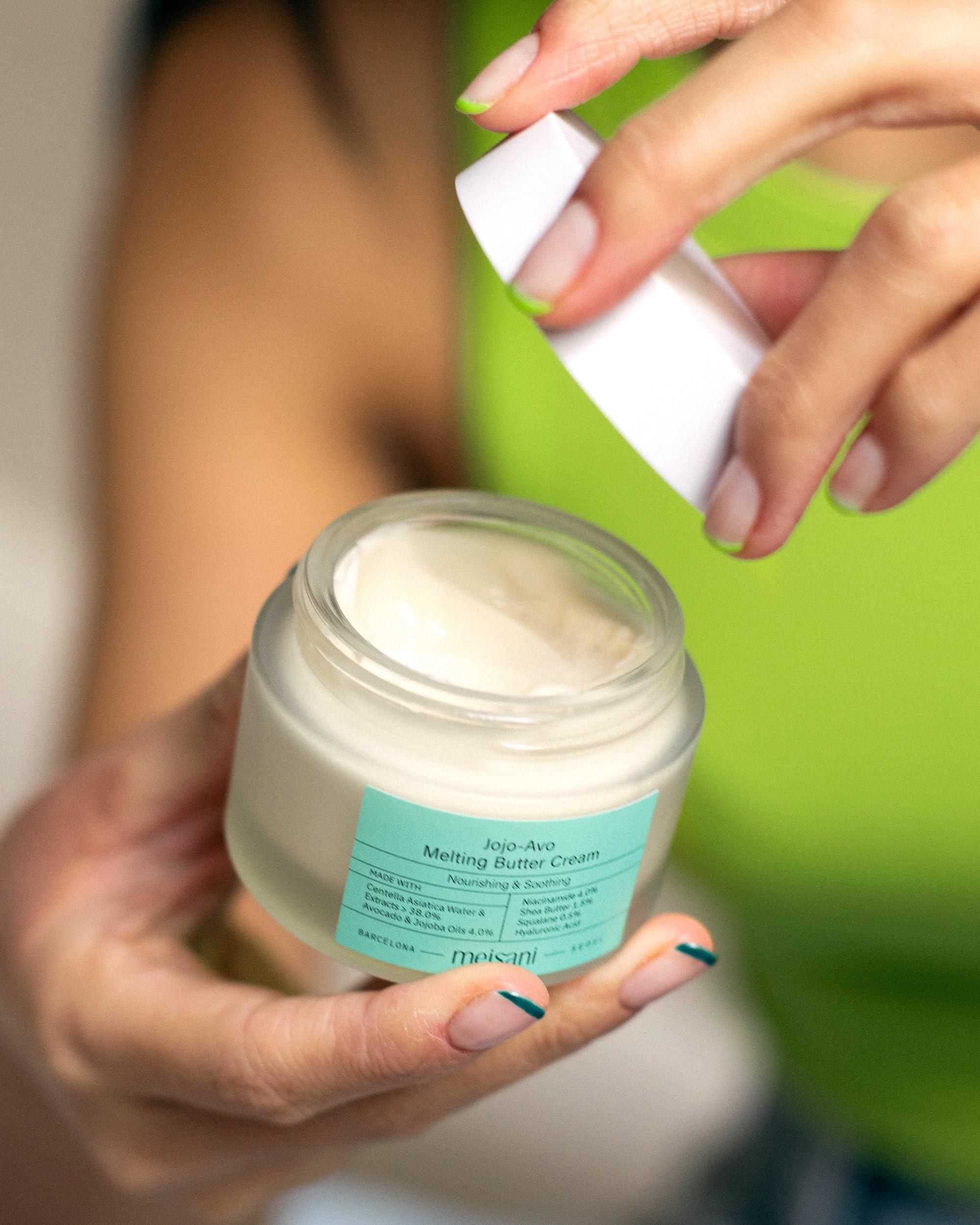 Meisani Jojo-Avo Melting Butter Cream, Crème hydratante et nourrissante à l'avocat et à la centella asiatica pour peaux sensibles et déshydratées, 50 ml