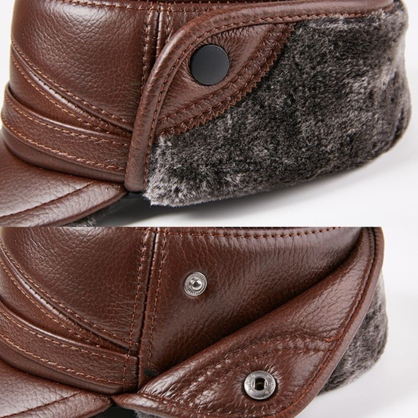 Sombrero Hombre Sombreros De Bombardero De Invierno para Hombres, Gorras De Cuero PU para Hombres, Gorras De Piel, Orejeras Cálidas, Sombrero, Gorra De Cuero Antifrío