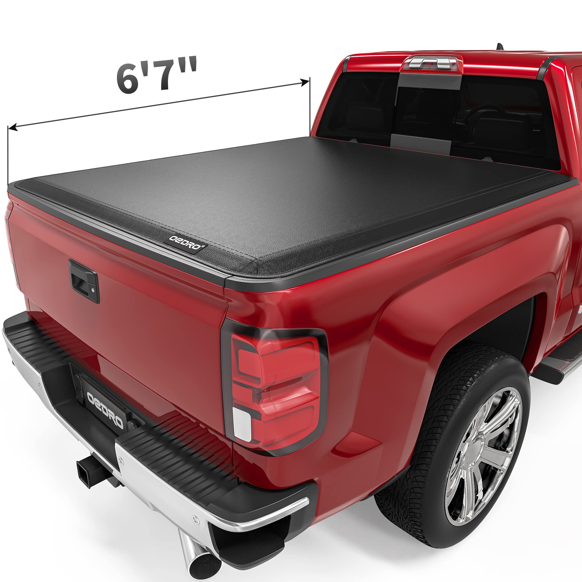 OEDRO Quad Fold Tonneau Cover Soft Truck Bed Covers Compatible with 2014-2019 Chevy Silverado/GMC Sierra 1500 (2019 Legacy/LD only); 2015-2019 Silverado/Sierra 2500 3500 HD, Fleetside, 6.6ft Bed