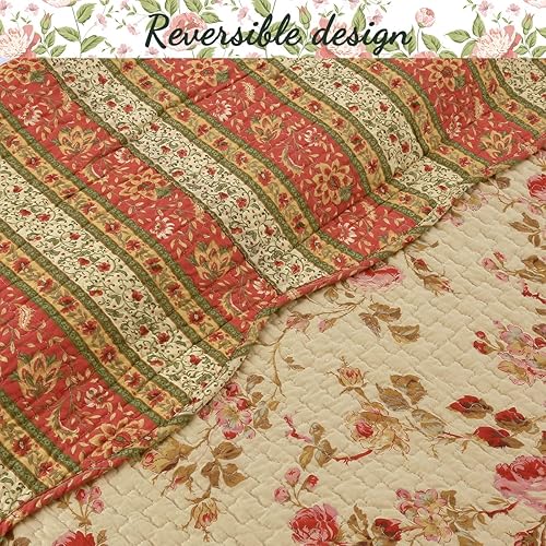 Miniatura 3 de Cozy Line Home Fashions - Juego de ropa de cama reversible de algodón con estampado de flores románticas, color rosa y azul