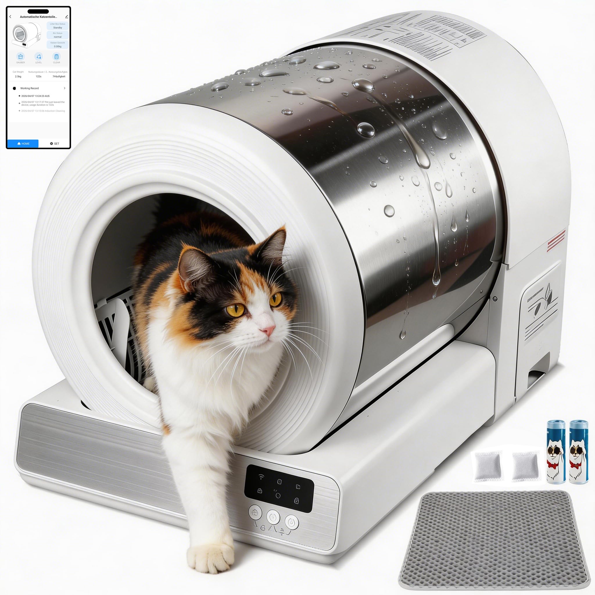 YEGUO Katzenklo Selbstreinigend Edelstahl Katzentoilette Elektrisches