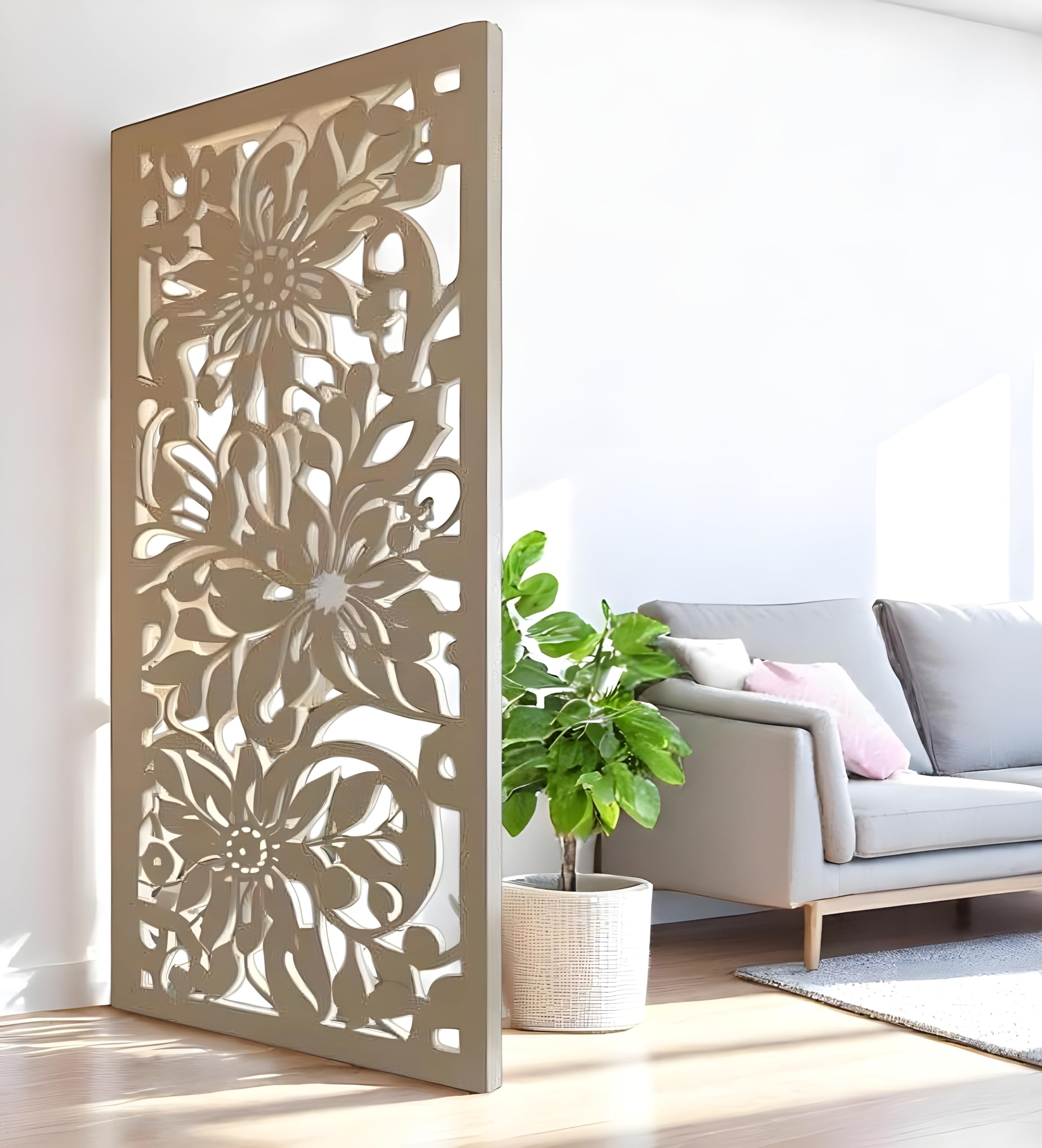 Australian Handicrafts Hand Carved Wood Room Divider & Partition Panel Decorative Room Separator with Open Shelf Divider for Living Room Kitchen & Office. (72x40 Inch)-image-6