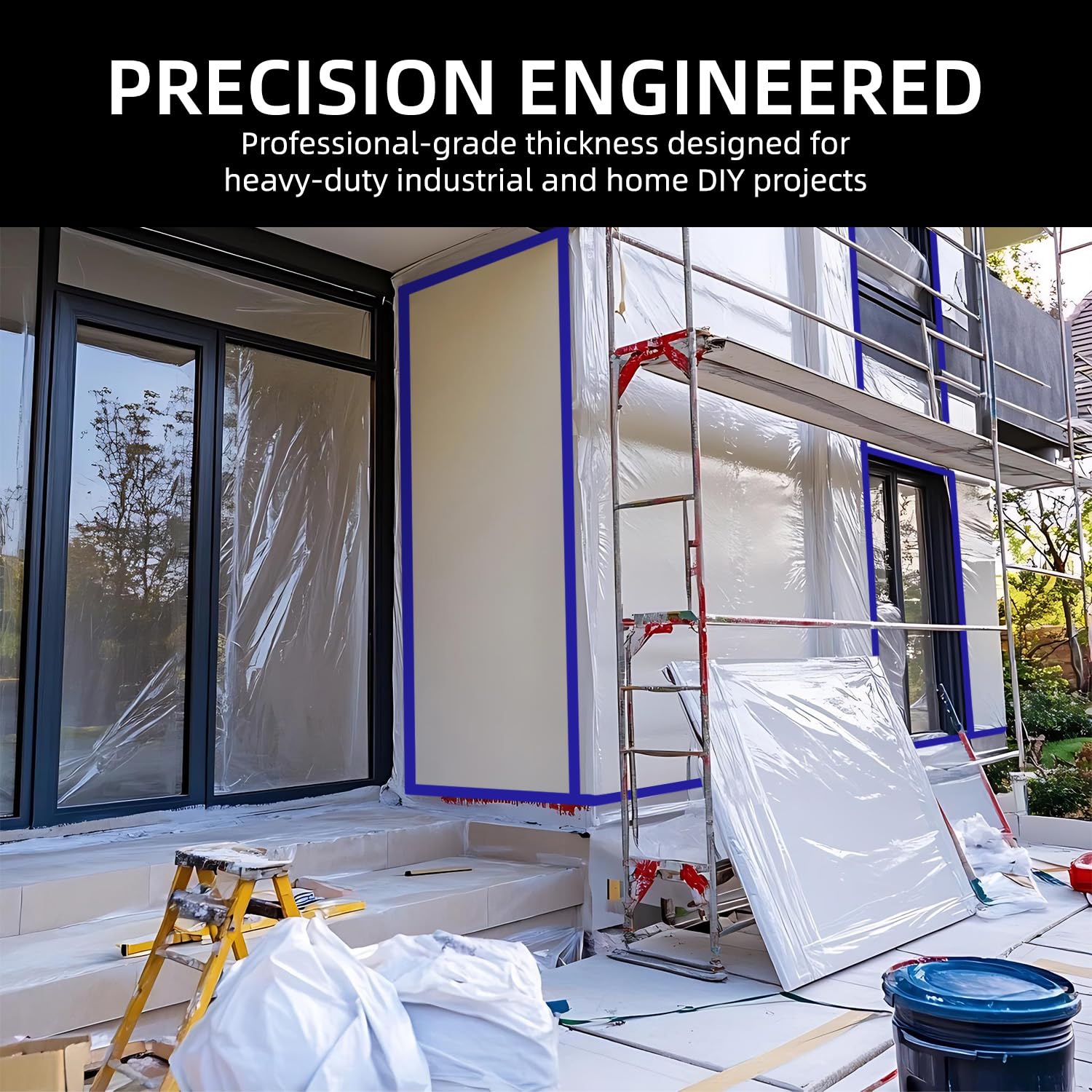 ROSEUP Cinta de estuco azul, 2 rollos de 2 pulgadas x 60 yardas, cinta de estuco azul resistente a los rayos UV, cinta adhesiva de polietileno impermeable para renovación del hogar, construcción