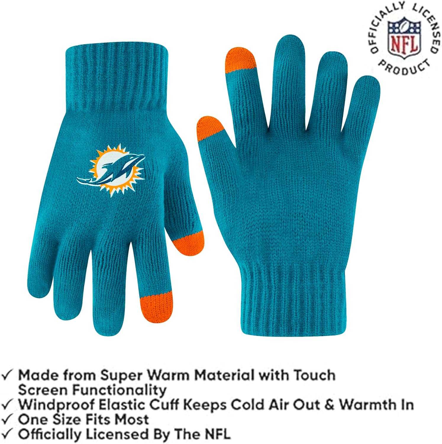 Ultra Game Adults NFL Official Super Soft Heritage Logo Winter Beanie Knit Hat with Extra Warm Touch Screen Gloves - Image 3