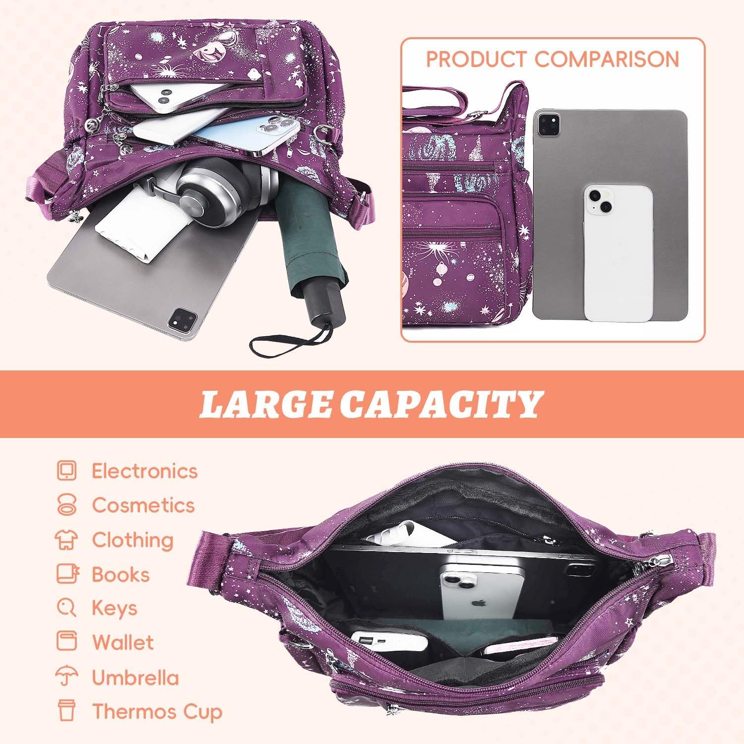 YouNuo Cross body Purse, Nylon Crossbody Bags for Women with Pockets and Compartments, Waterproof Crossbody Shoulder Handbags | Nylon, with Pockets, and Compartments, Waterproof - Image 5