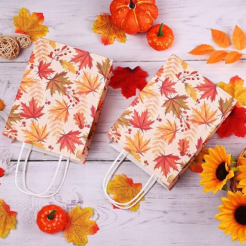 Miniatura 5 de 16 bolsas de fiesta de hojas de otoño, bolsas de regalo de otoño, bolsas de papel, elementos de diseño, bolsas de regalo con asas para fiestas de