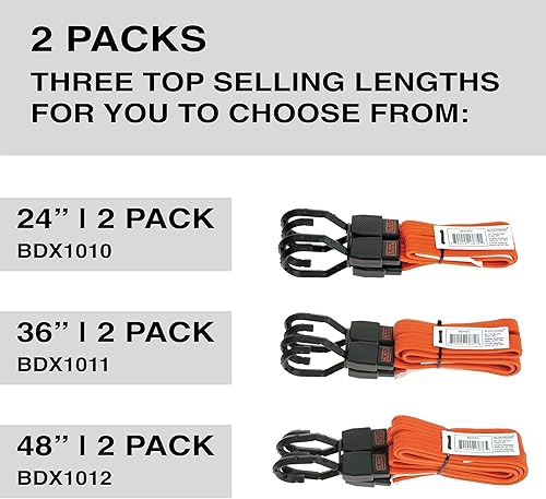Miniatura 7 de Black+Decker BDX1012 - Correas elásticas planas de 48 pulgadas, color negronaranja, paquete de 2