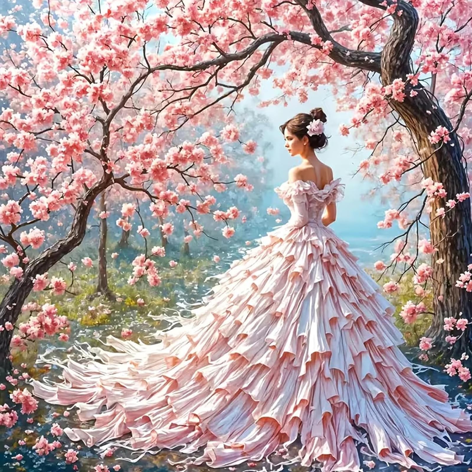 NAIMOER Pink Cherry Blossom Princess Diamond Art Kits for Adults, DIY Full Drill 5D Girl Diamond Painting Kits, Adults Diamond Art on Canvas for Relaxation Gifts Home Decor 30x40cm — image 1