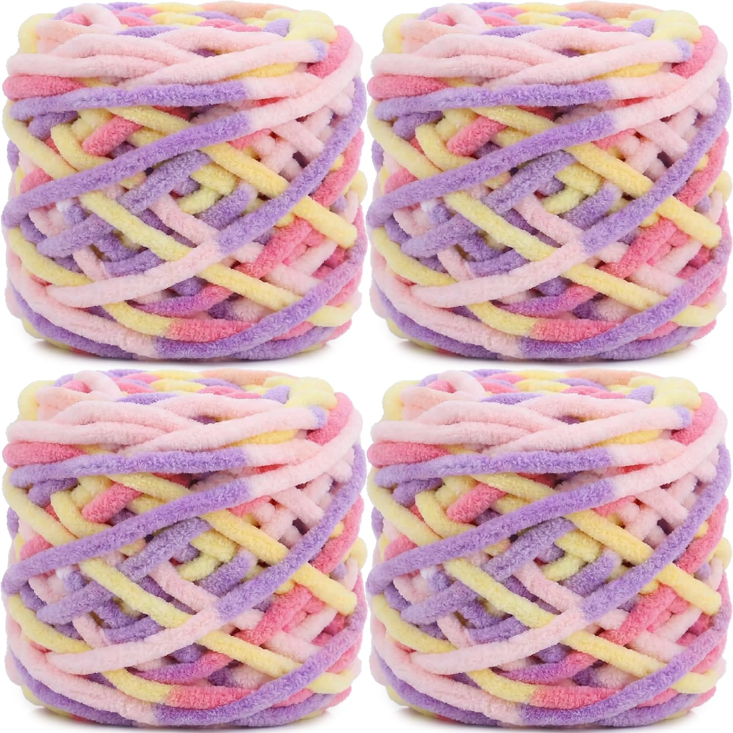 Lighterday Super Chunky Knit Chenille Yarn 4 x 100g Multi-Colored Crochet Wool for Hand Knitting Blankets,Knitting Wool for Big Blankets Sock and Scarves (Colorful) — image 1