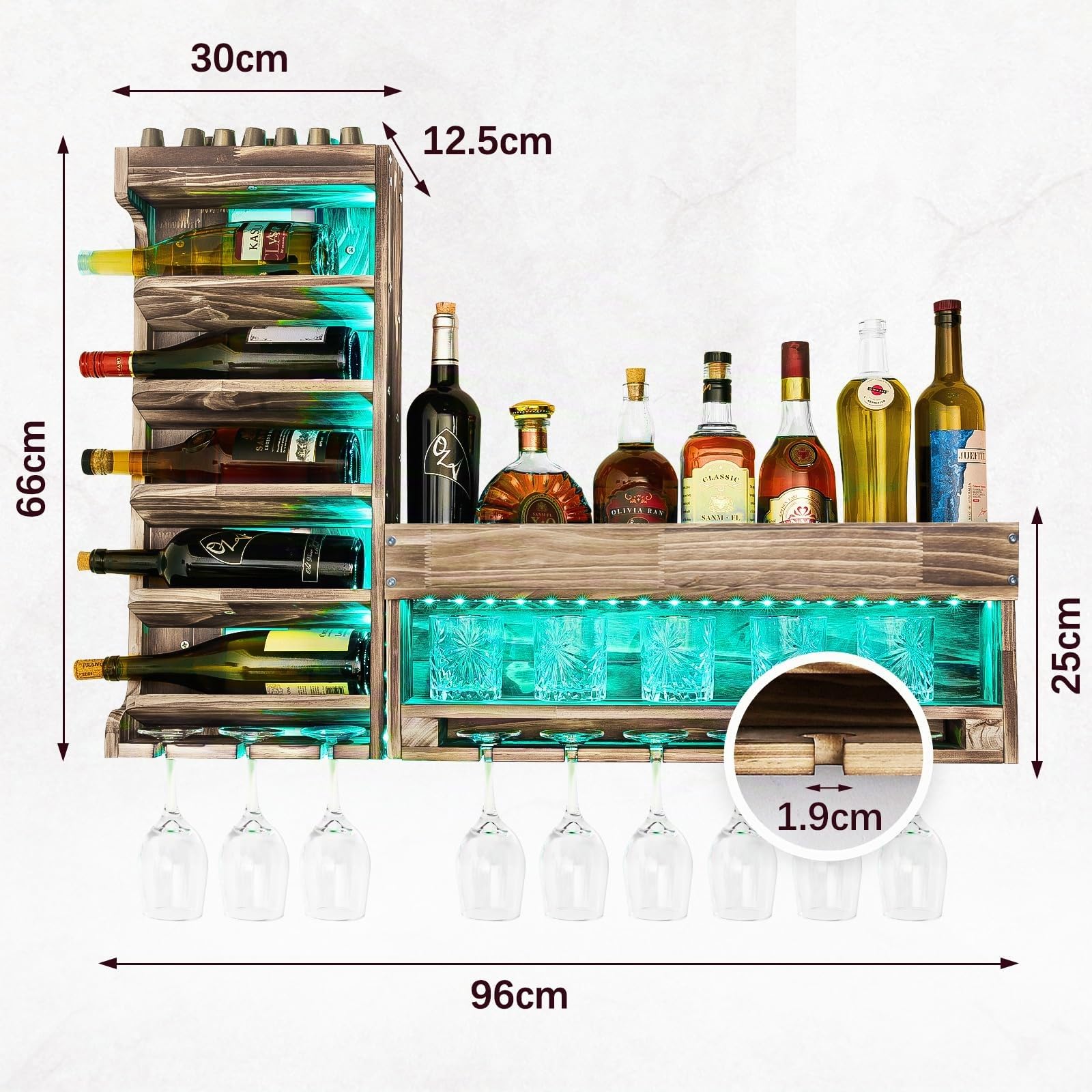 Yorbay Casier à Bouteilles Bois Flammé: Bar Mural avec 9 Porte-Verres