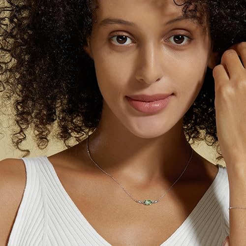 Miniatura 4 de WES Pendant Necklace 925 Sterling Silver Moss Agate Pendant Necklace for Women,Green Hexagon Prong Gemstone Necklace for Women