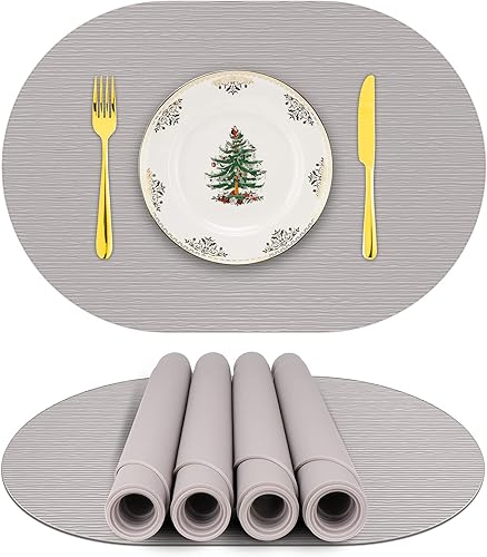 Miniatura 1 de Manteles individuales de silicona, manteles individuales ovalados para mesa de comedor, juego de 4 manteles individuales, antideslizantes,