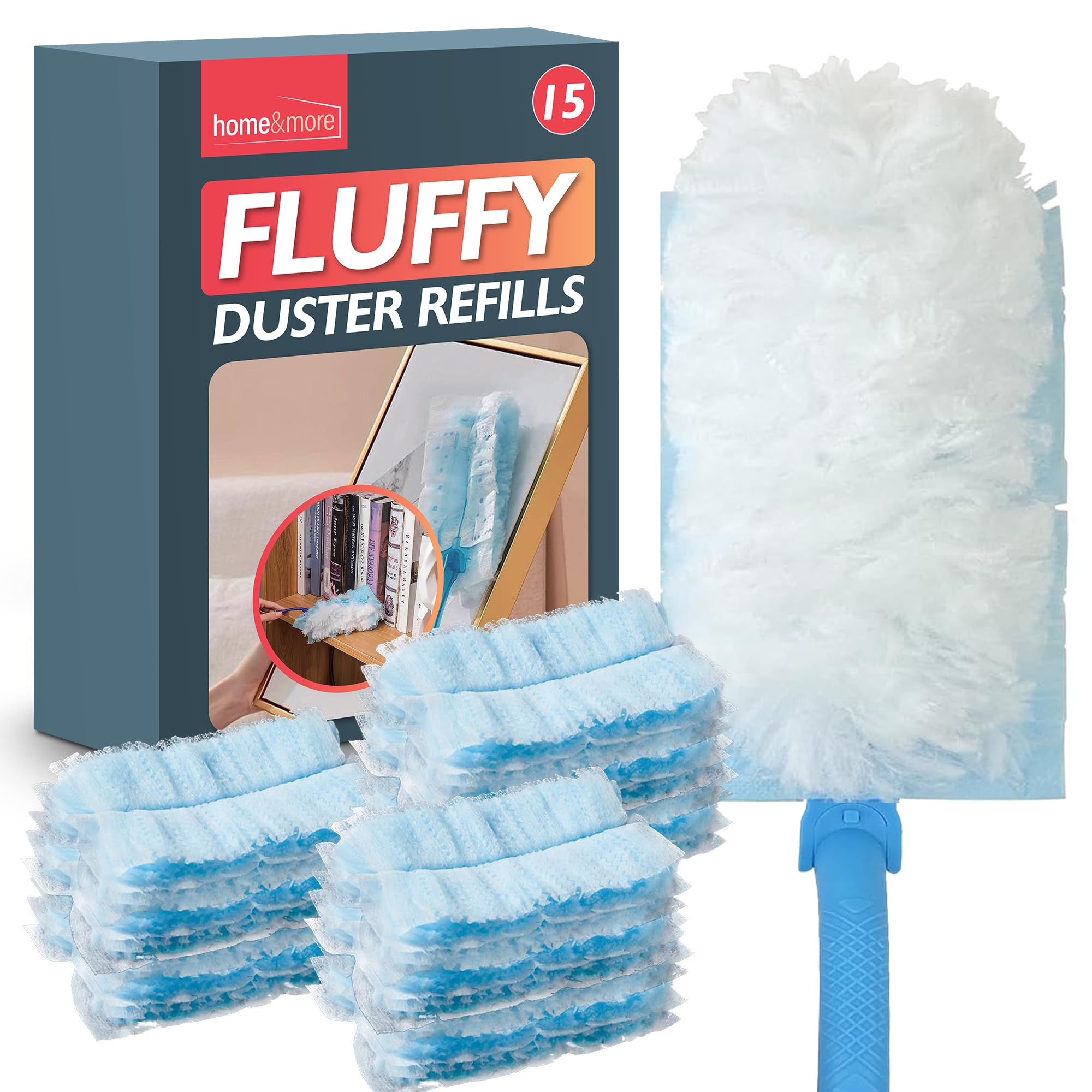 SOL 15pk Duster Refill Heads Compatible with Leading Brand, Magic Duster Refills, Soft & Fluffy Disposable Heads, Ideal for Dusting Furniture, Electronics & Shelves, Perfect for Home & Office Cleaning