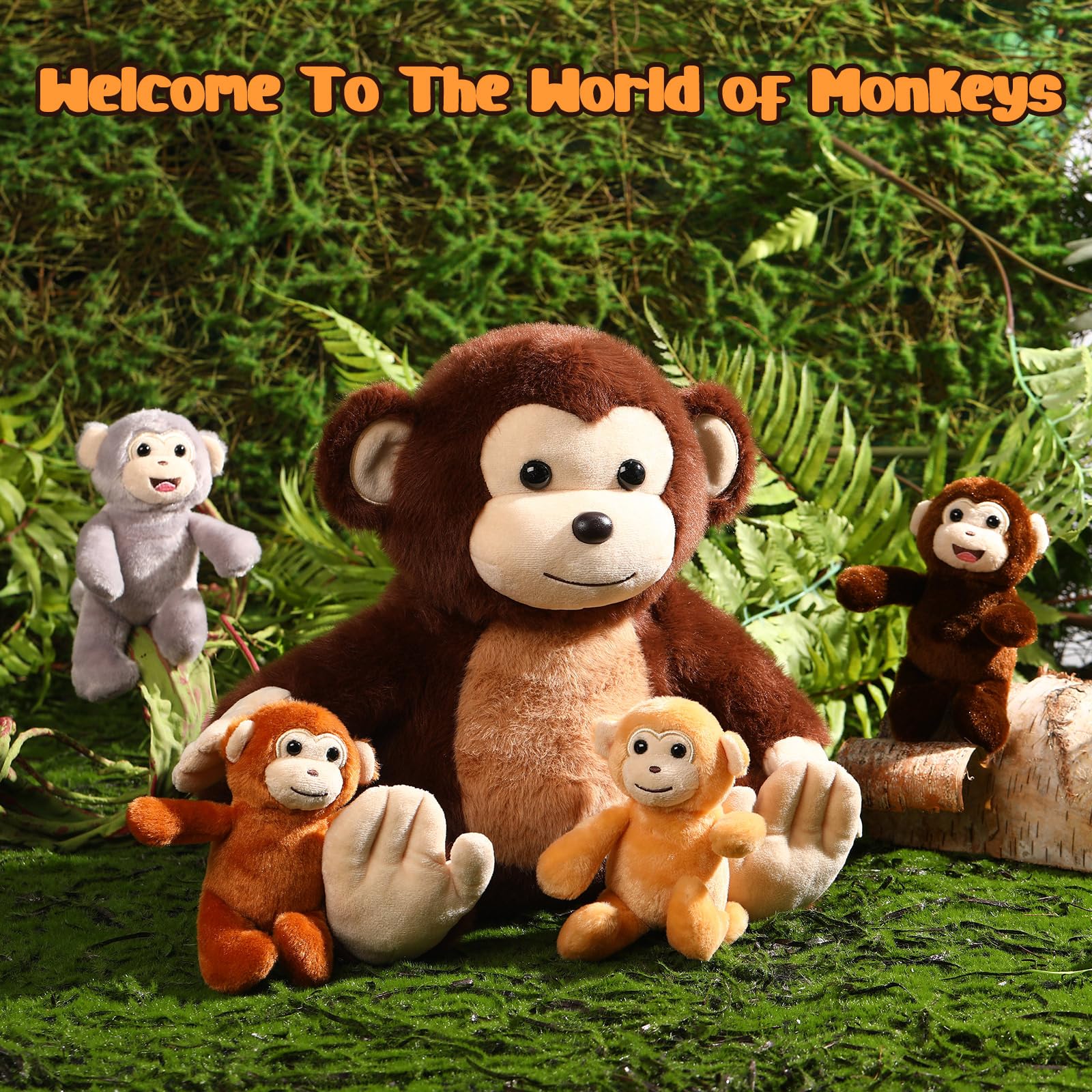 Aoriher 5 Pieces Monkey Plush Toy Set 1 Mommy Monkey Stuffed Animal with 4 Cute Plush Babies in Her Tummy 13 Inch Cuddly Monkey Plushie Gifts for Christmas Boys Girls Birthday Party(Cute Style) - Image 4