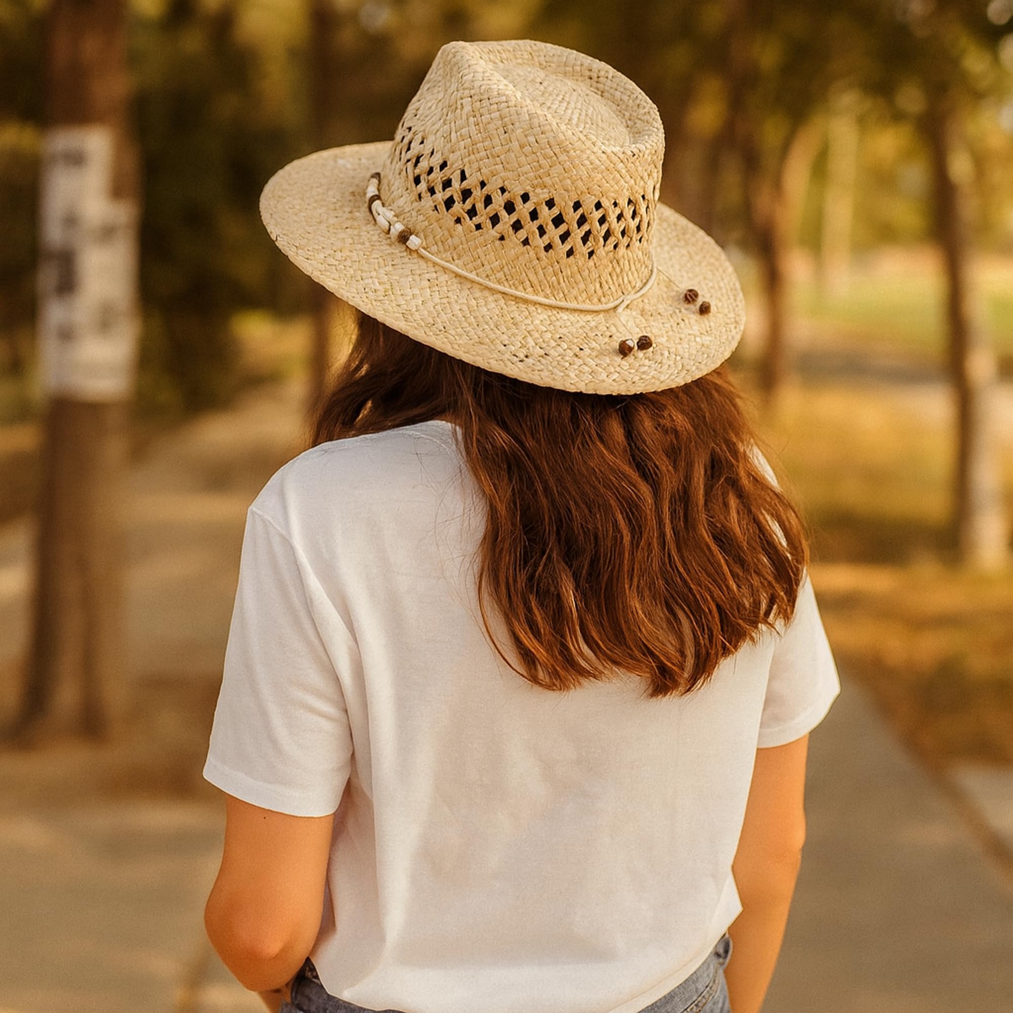 Cowboyhut, Herrn Sommerhut, 100% natürliches Stroh, Unisex mit Einheitsgröße