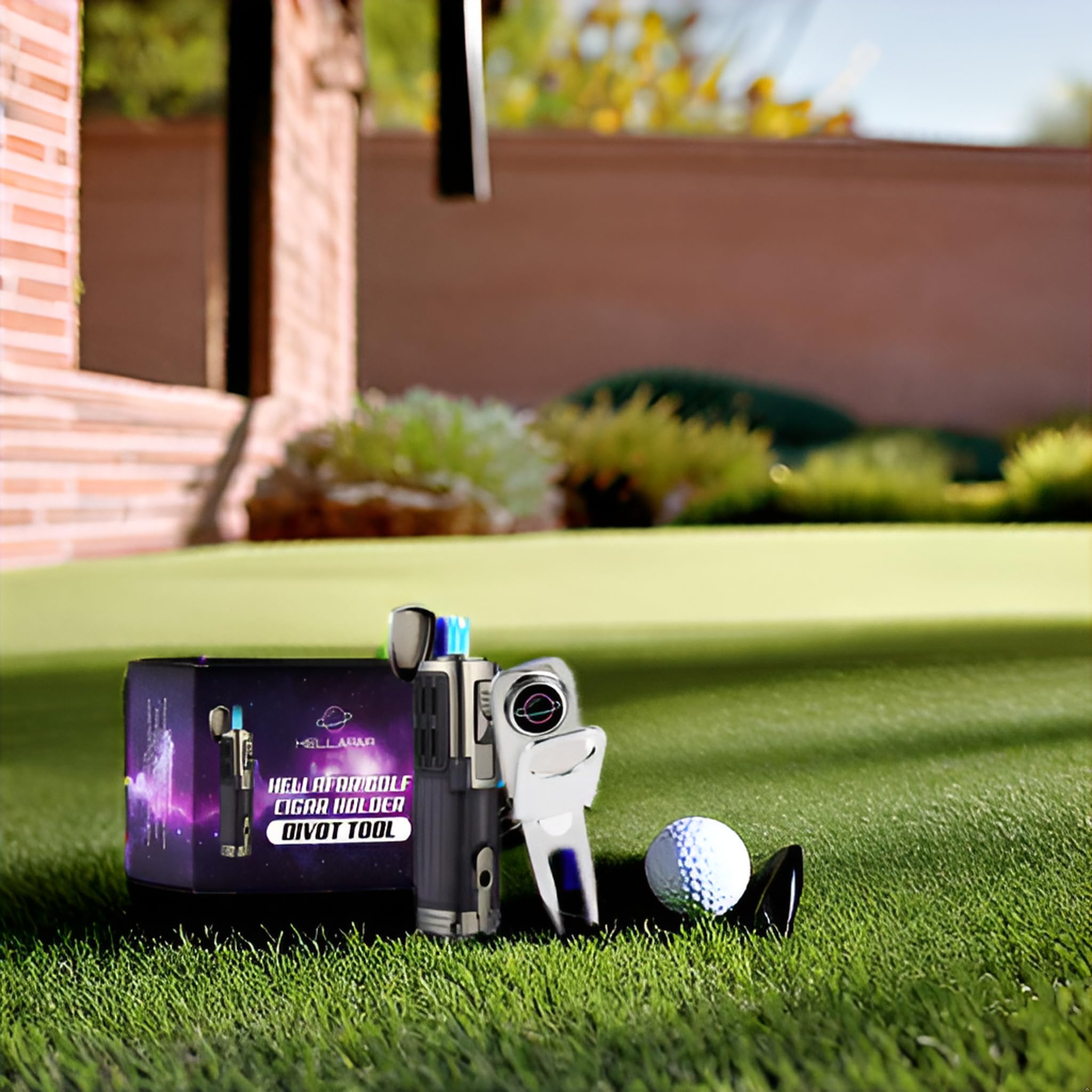 HELLAFAR GOLF Holder Divot Tool and Torch Lighter Kit - Magnetic Holder for Golf Carts - Divot Tool and Magnetic Ball Marker - Includes Triple Flame Torch Lighter (Butane Not Included)