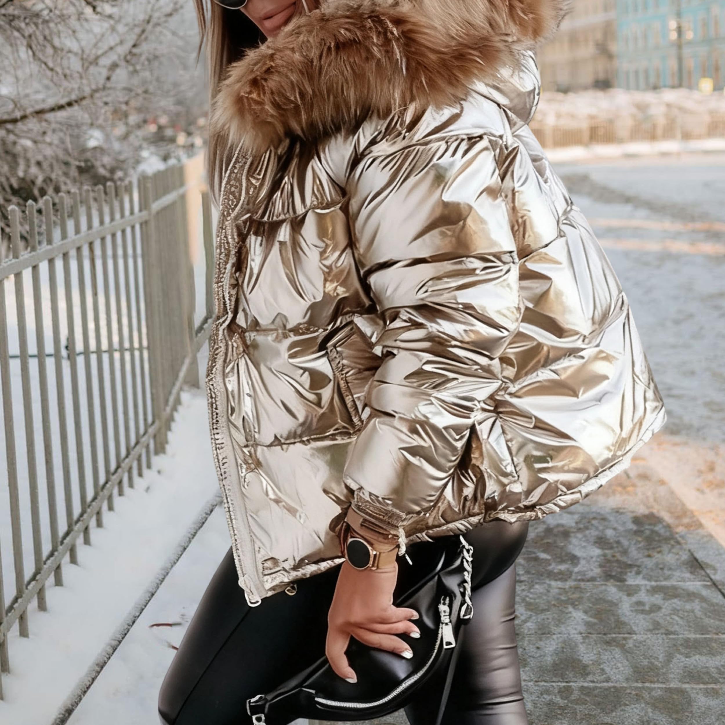 Doudoune matelassée pour femme, manteau d'hiver à col et capuche, parka d'extérieur