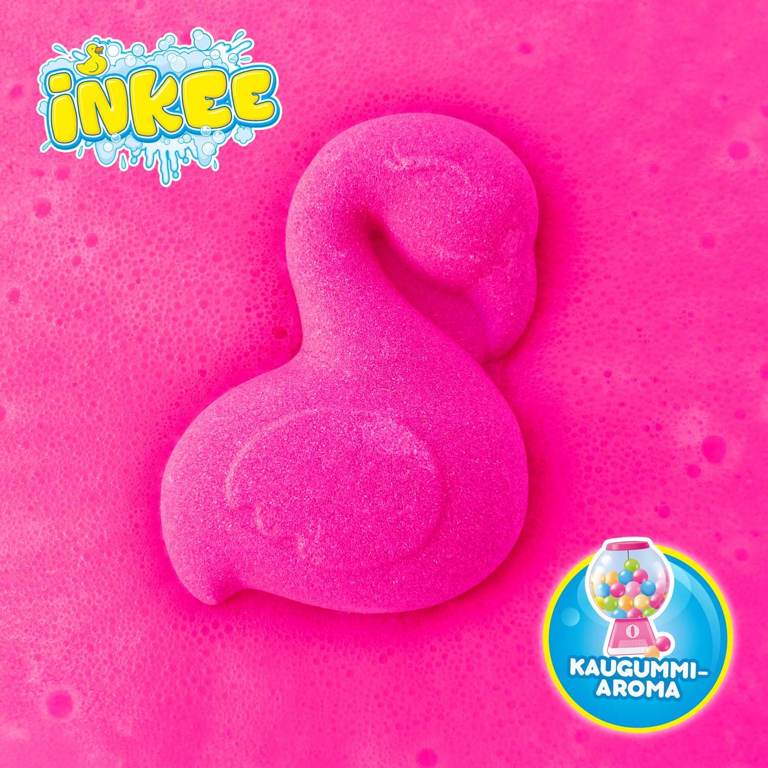 INKEE Flamingo Display of 5 Packs of 3 Bubble Baths for Children in The Shape of a Flamingo with Bubble Gum Aroma - Image 4