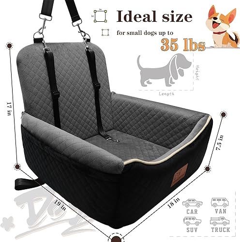 Miniatura 3 de Cama de asiento de automóvil para perros 2 en 1 para perros pequeñosmedianos de hasta 35 libras, correas de seguridad ajustables, espuma