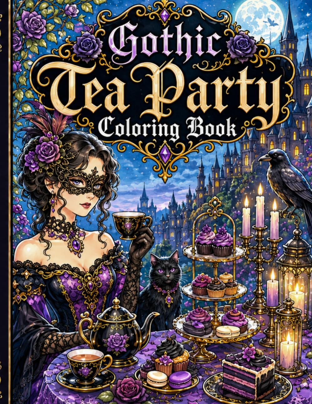 Gothic Tea Party Coloring Book: Bold and Easy Gothic Tea Time Coloring Pages for Adults, Featuring Elegant Teacups, Haunted Teapots, Black Cats, ... Ravens, and Dark Fantasy Tea Party Scenes
