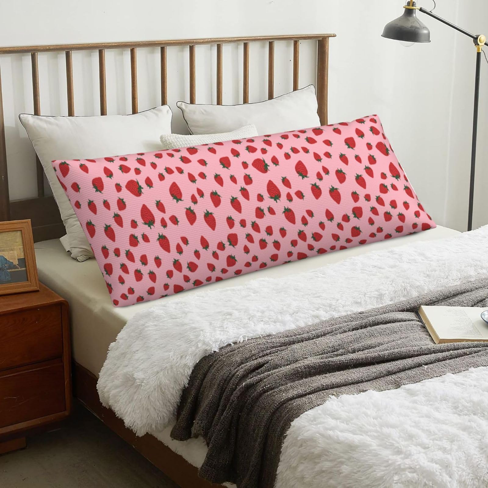 Strawberry Fruits Pattern, Body Pillow Cover with Zipper,Long Body Pillowcase 20 x 60 in