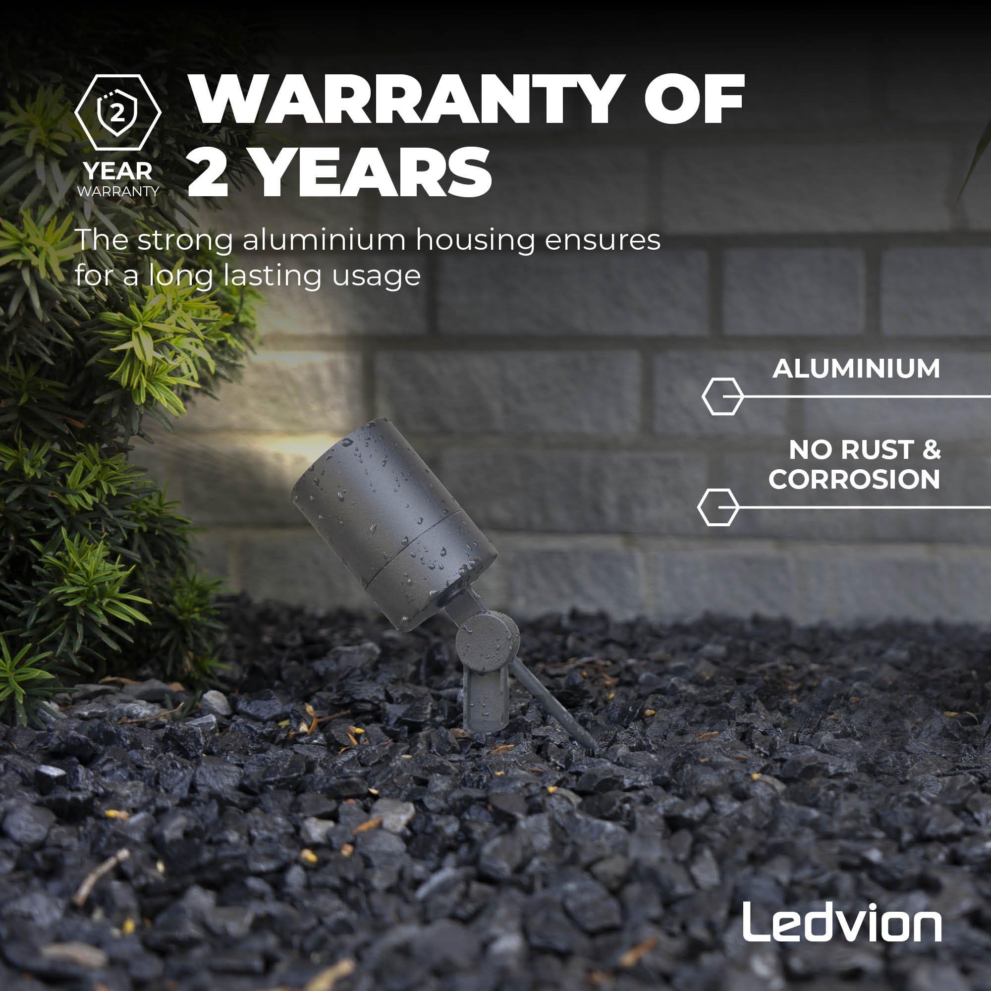 Ledvion - 6X Focos LED de Jardín, Aluminio Antracita, IP65, 5W, Casquillo GU10, 1M de Cable, Foco LED, Spots de Jardín