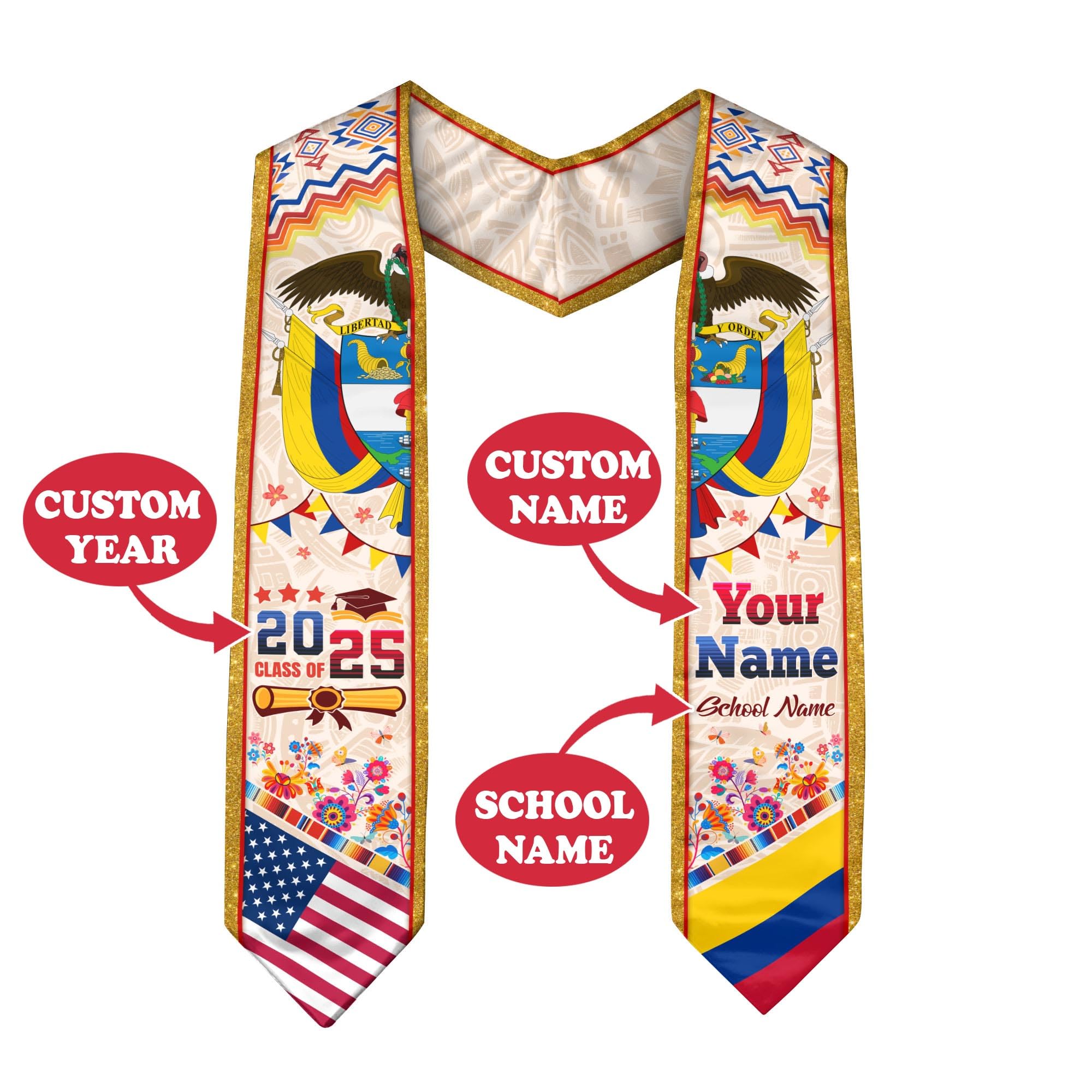 Custom Colombian Graduation Stole, Bufanda De Colombia, Colombia Stole, Custom Graduation Sash 2025 1