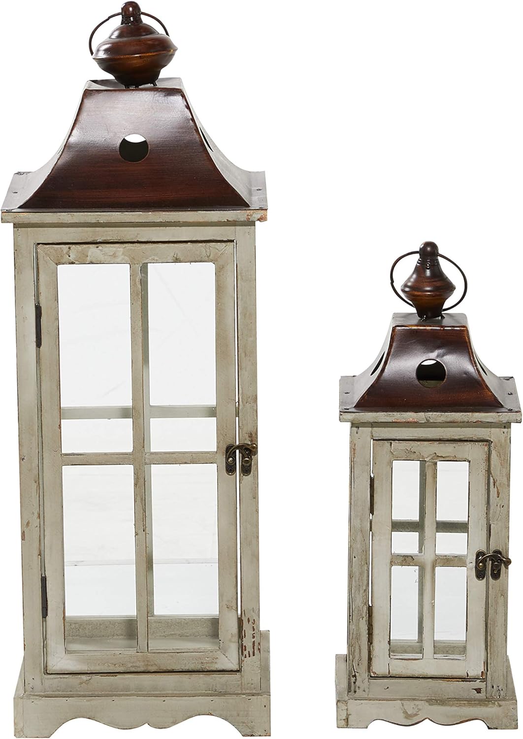 Deco 79 Wood Lighthouse style Candle Lantern, Set of 2 26", 18"H, Cream : Home & Kitchen