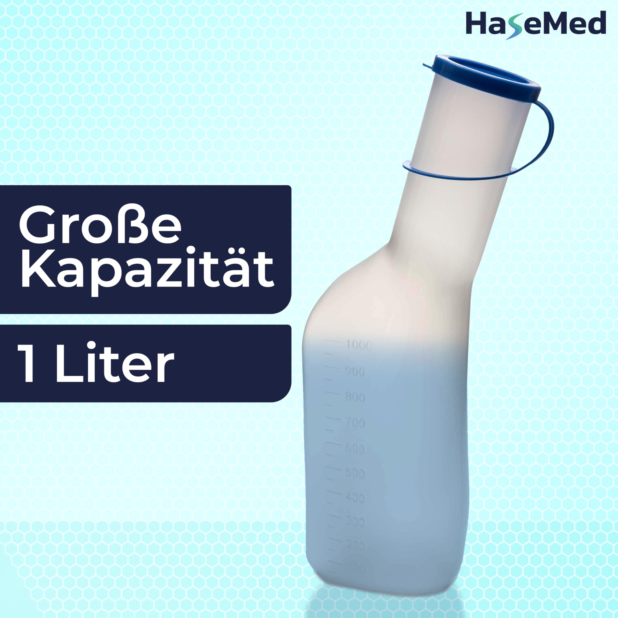 HaseMed - Bottiglia per urina da uomo, 1000 ml, con coperchio, 1 pezzo, autoclavabile fino a 130 °C, in polipropilene, a tenuta stagna e igienico, ideale per cura, ospedale e viaggi