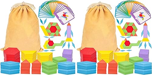 Miniatura 9 de LovesTown 209 piezas de bloques de madera con formas para niños, geométricos con tarjetas de actividades y bolsa de almacenamiento, rompecabezas