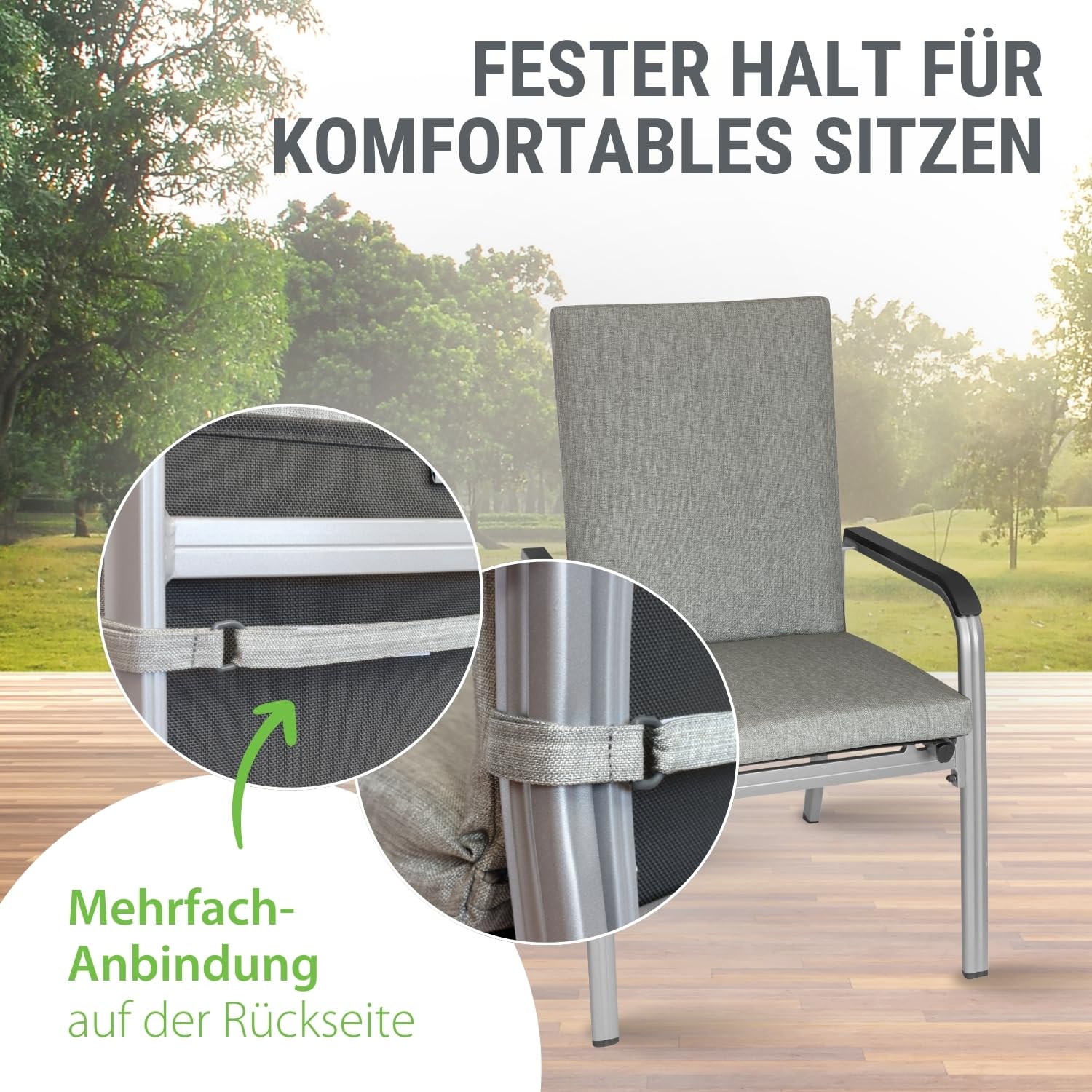 KETTtex Comfort Auflage Niederlehner Silbergrau I Gartenstuhl Polster 100x50x4/7cm I hochwertige und Pflegeleichte Sesselauflage I Wetter- und formbeständige Stuhlauflage I KTH2 Sitzauflage