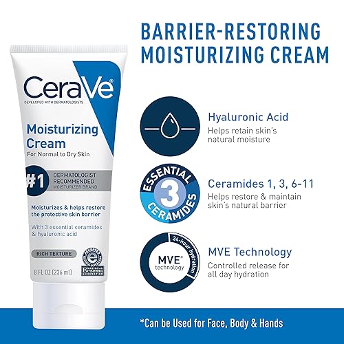 Miniatura 19 de CeraVe Crema hidratante y limpiador facial hidratante para el cuidado de la piel, paquete combinado para aliviar la piel seca, artículos esenciales