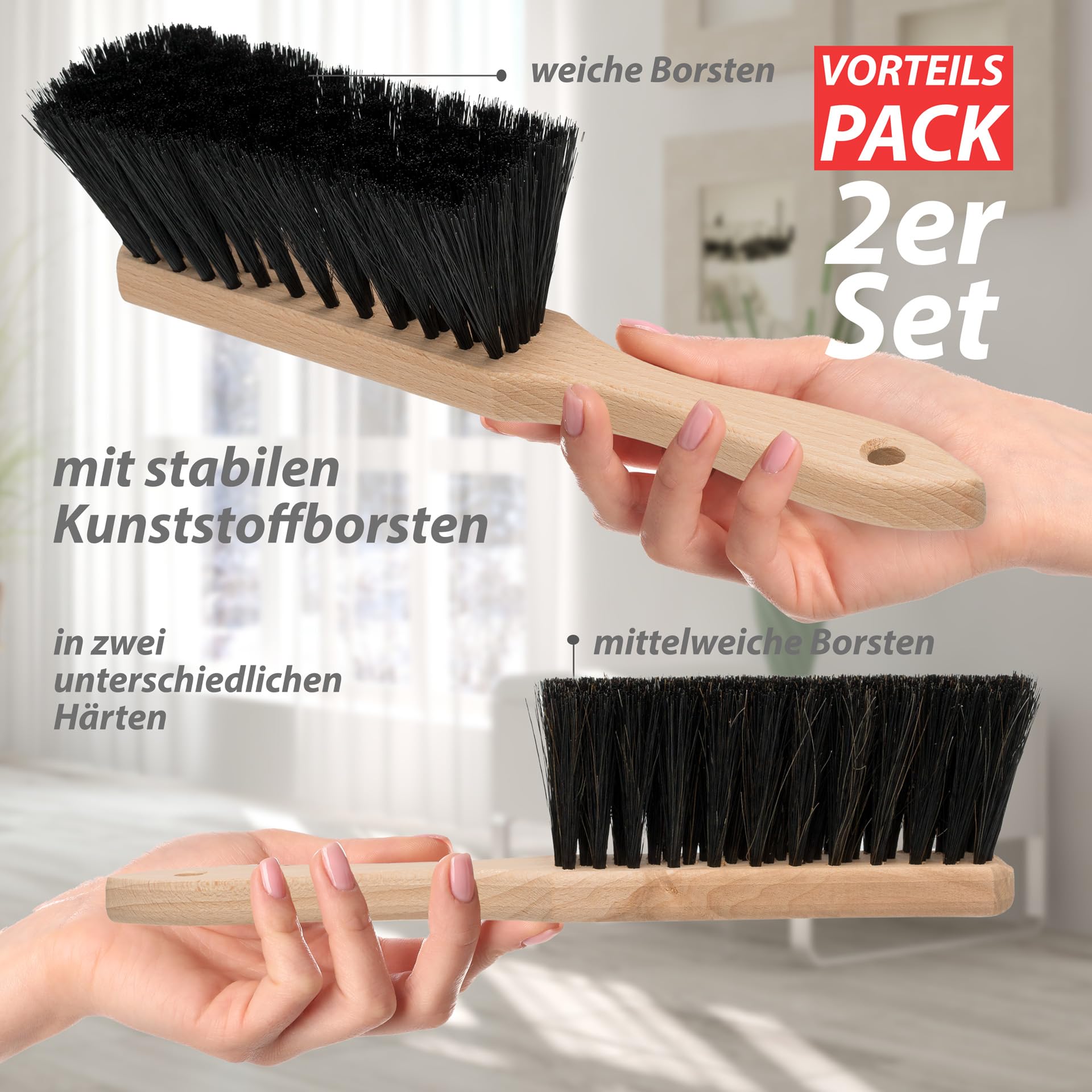 Hausfelder Set di 2 scopini a mano, scopini a mano con setole morbide e medio-morbide