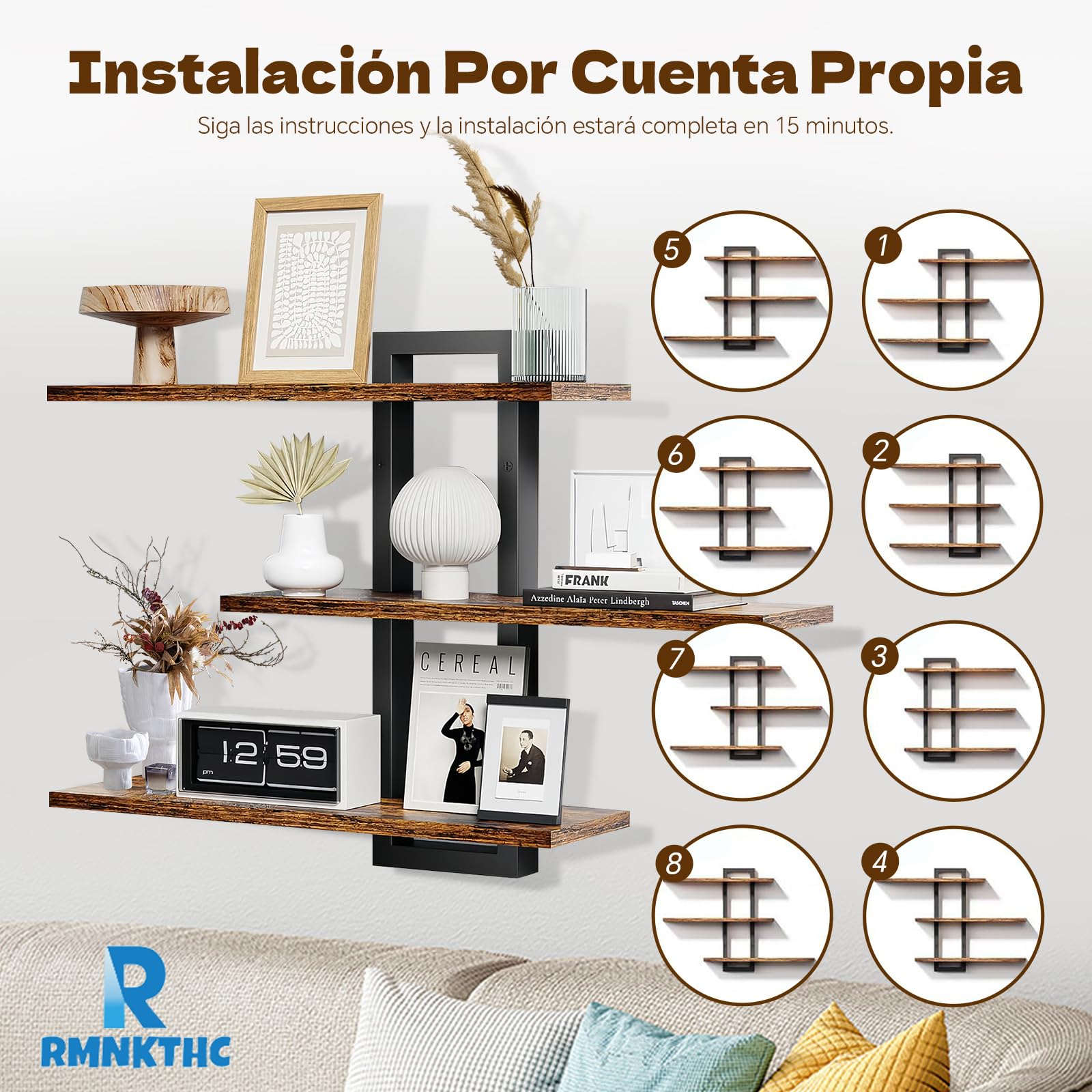 Estantería de Pared de 3 Niveles, Estante Flotante, Repisas de Pared, Estante Colgante Ajustable Decorativo para Sala de Estar, Baño, Dormitorio, Cocina (Marrón)