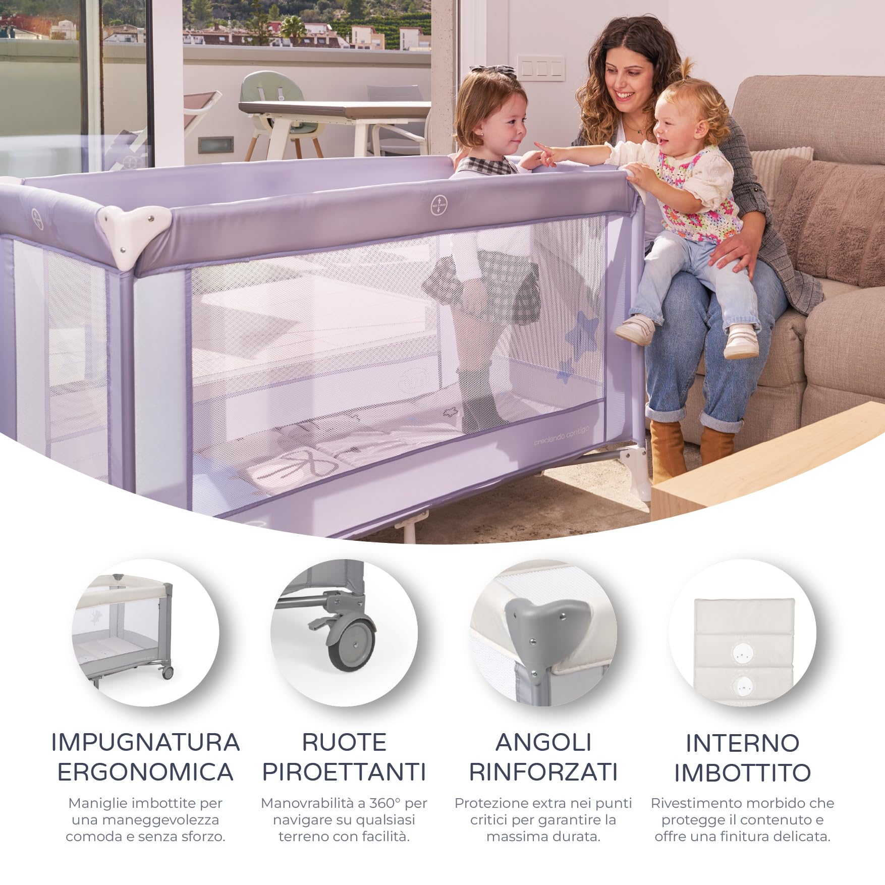 ms Baby World - Lettino da viaggio 120 x 60 cm, per bebè, incluso materasso e borsa per il trasporto, da 0 + mesi fino a 15 kg, facile da piegare e da montare, leggero e stabile