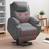 Power Lift Recliner Chair Electric Lift Recliner for Elderly Power Lift Recliner Chair with Cup Holders Side Pockets for Living Room (Corduroy, Dark Gray)