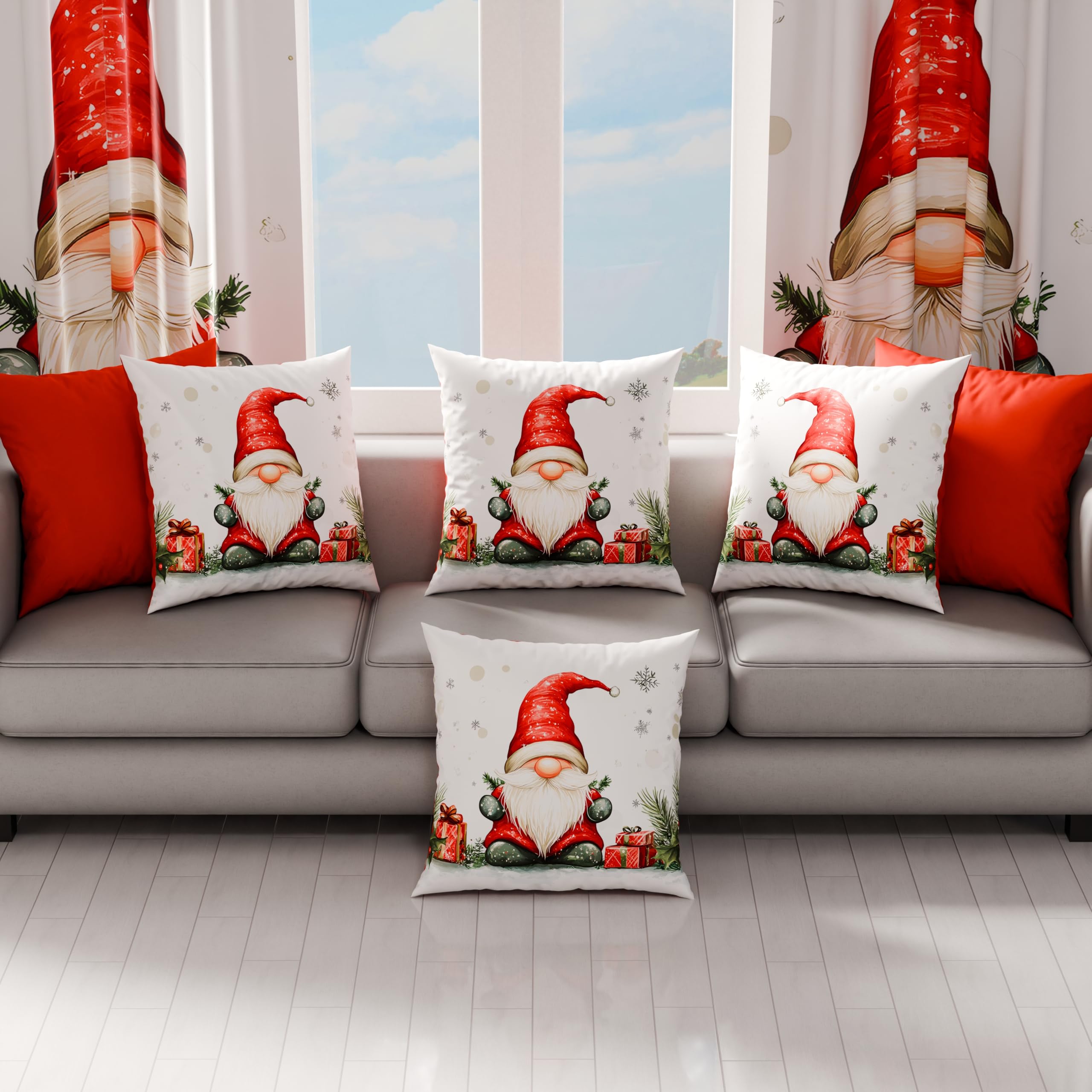 PETTI Artigiani Italiani - Coppia di Federe Cuscino 50x50 cm in Microfibra, Federe Natalizie, Cuscini Arredo di Natale Camera da Letto, Divano, Salotto, Set 2 Fodere Copricuscino, Federa Gnomo 01