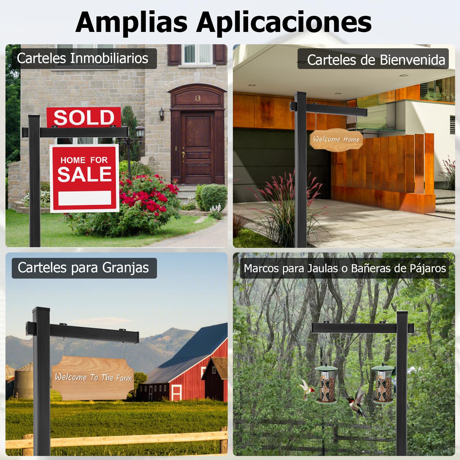 GOPLUS 183 cm Poste de Vinilo UPVC Inmobiliario, Poste de Letrero con Estaca de Acero, Brazo de 91,5 cm, Compatible con Carteles de Hasta 61 cm, Para Venta y Alquiler, Cartel No Incluido (Negro)