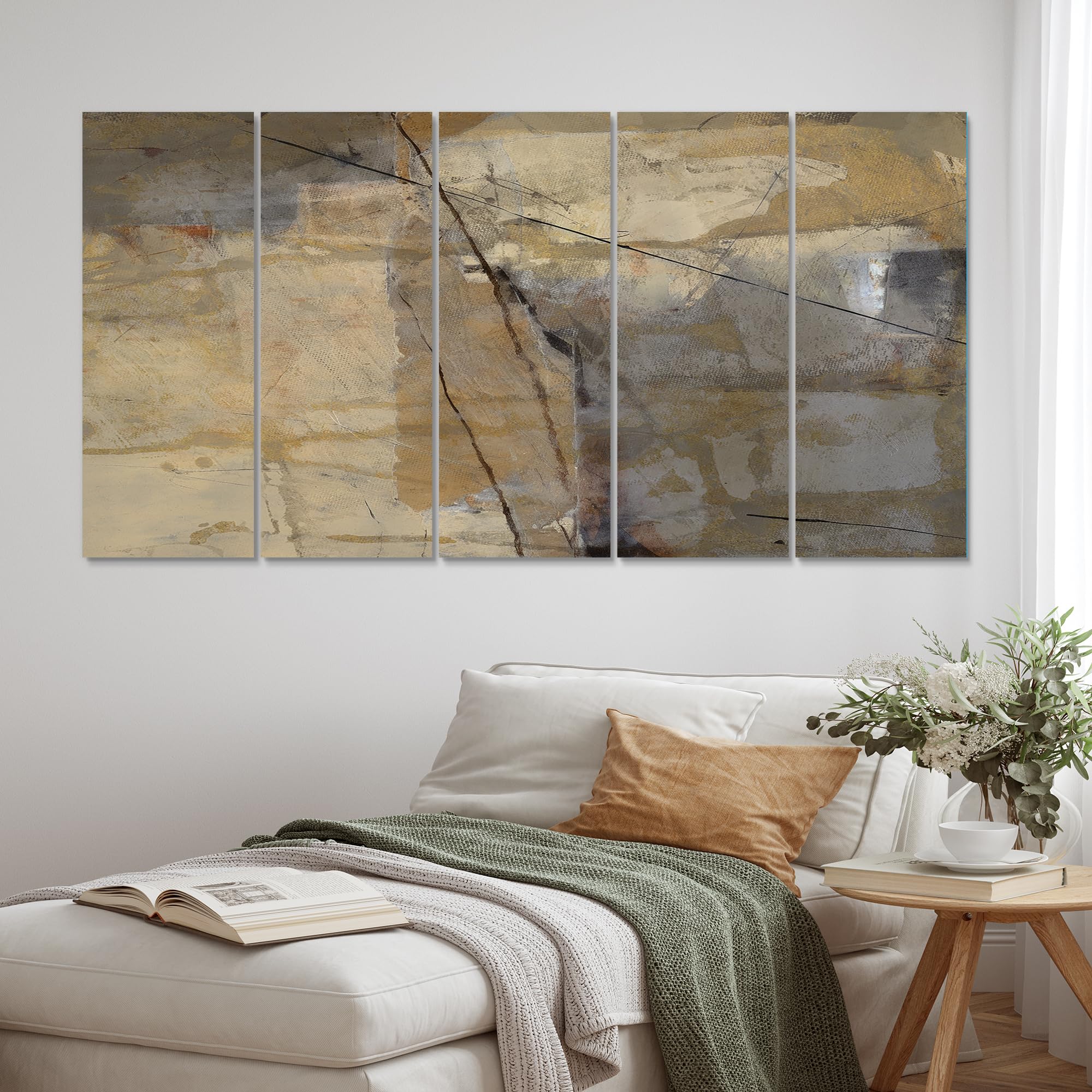 DesignArt 'Geometric Cream Block I' Modern Glam Premium Canvas Wall Art, Geometric, Wall Art to Decorate Your Living Room and Bedroom, Beige, Made Of Wood & Cotton Material- Large Sizes