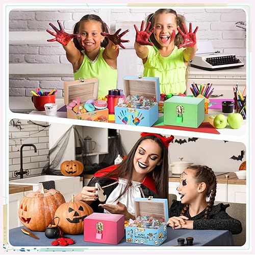 Miniatura 6 de Juego de 12 cajas de madera sin terminar de 24 piezas con tapas con bisagras de 4.7 x 3.2 x 3.2 pulgadas y mini candados con llaves, caja de madera