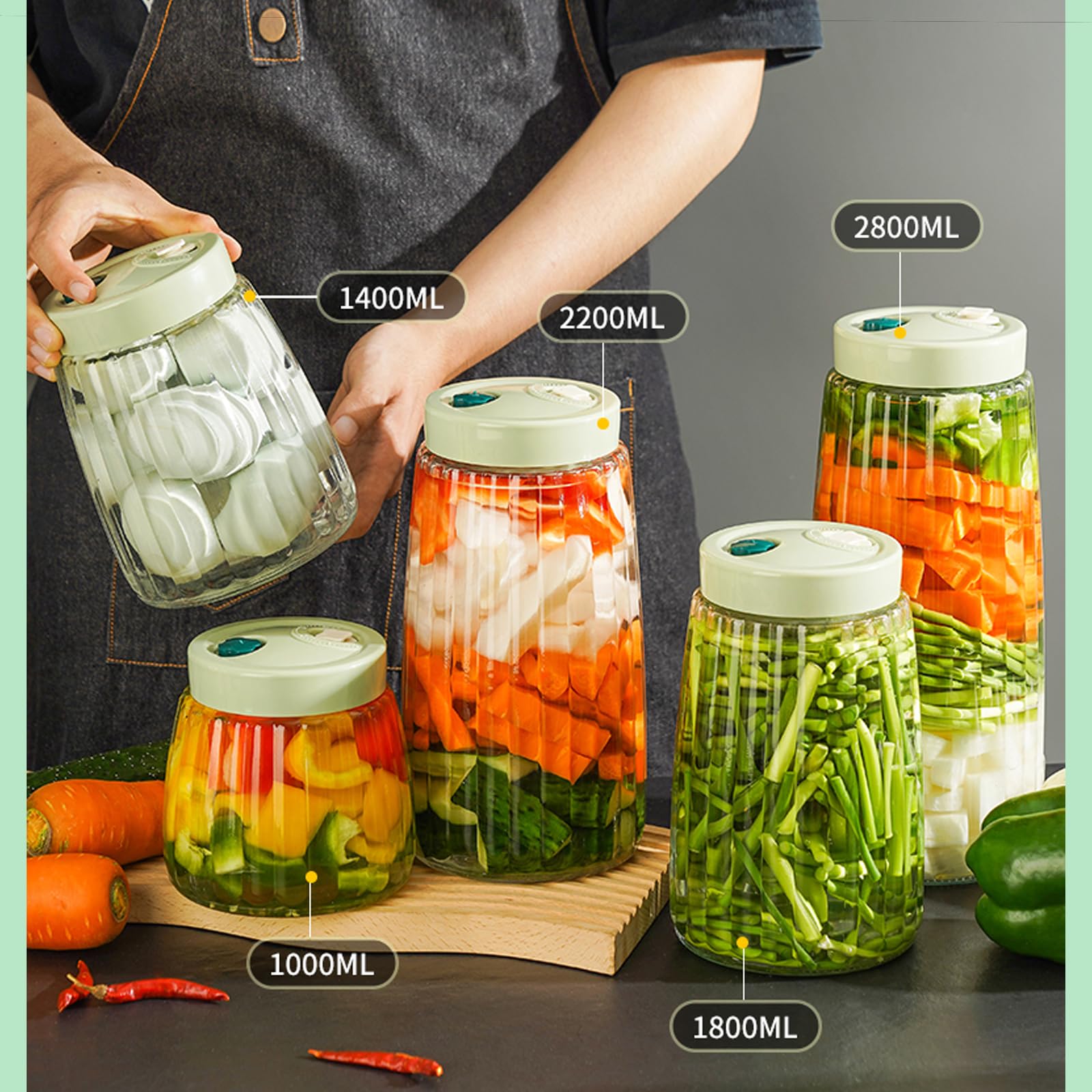 USHOP Słoik Fermentacyjny z 2 Otworami Wentylacyjnymi,Słoiki Fermentacyjne 1.4 L Pojemnik Kimchi,do Fermentacji Kefiru, Kimchi, Kapusty Kiszonej, Zakwasu, Owsa na Noc, Słoików Fermentacyjnych,2 Szt