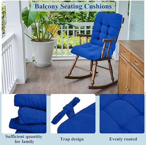 Miniatura 6 de Juexica 4 juegos de cojines de silla de patio al aire libre, cojín de asiento de respaldo alto con botones, cojín de repuesto para silla mecedora,